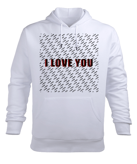 ı love you Beyaz Erkek Kapüşonlu Hoodie Sweatshirt