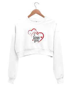 I LOVE YOU Beyaz Kadın Crop Sweatshirt