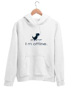 I M OFFLINE Beyaz Unisex Kapşonlu Sweatshirt