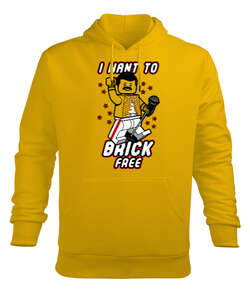 I want to Brick Free Sarı Erkek Kapüşonlu Hoodie Sweatshirt