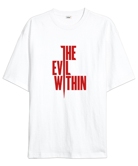 Tisho - İçindeki Kötülük - Evil Within Beyaz Oversize Unisex Tişört