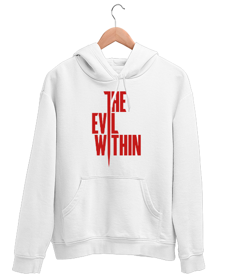 Tisho - İçindeki Kötülük - Evil Within Beyaz Unisex Kapşonlu Sweatshirt