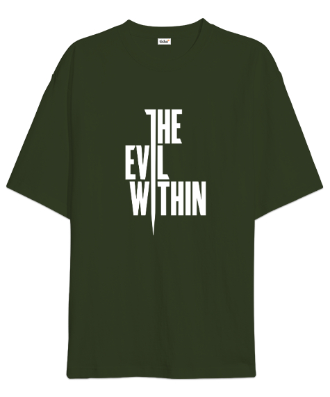 Tisho - İçindeki Kötülük - Evil Within Haki Yeşili Oversize Unisex Tişört