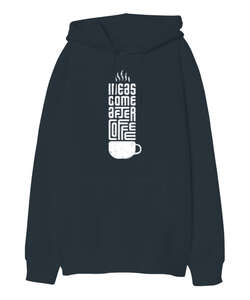 Ideas And Coffee Füme Oversize Unisex Kapüşonlu Sweatshirt