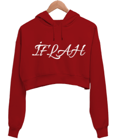 İflah Yazılı Kadın Crop Sweatshirt - Kırmızı Kadın Crop Hoodie Kapüşonlu Sweatshirt