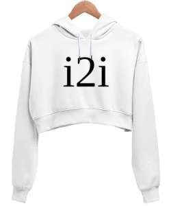 iki yarım Beyaz Kadın Crop Hoodie Kapüşonlu Sweatshirt