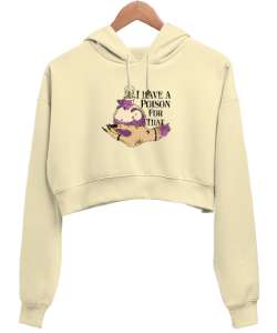 İksir - Cadı Eli Krem Kadın Crop Hoodie Kapüşonlu Sweatshirt