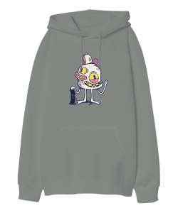 İlginç Yabancı Komik Yaratık - İnteresting Alien Gri Oversize Unisex Kapüşonlu Sweatshirt