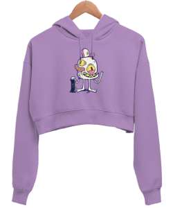 İlginç Yabancı Komik Yaratık - İnteresting Alien Lila Kadın Crop Hoodie Kapüşonlu Sweatshirt