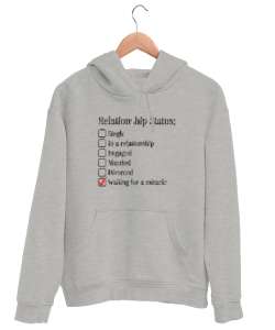 İlişki Durumu - Relationship Status Gri Unisex Kapşonlu Sweatshirt