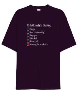 İlişki Durumu - Relationship Status Koyu Mor Oversize Unisex Tişört