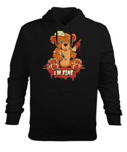 Im Fine - Ben İyiyim - Ayıcık Siyah Erkek Kapüşonlu Hoodie Sweatshirt