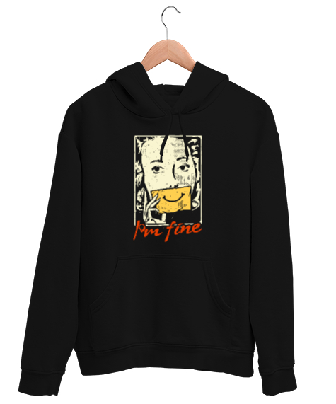 Tisho - Im Fine - Woman- Ben İyiyim - Gözyaşı - Maske Siyah Unisex Kapşonlu Sweatshirt