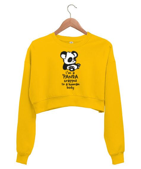 Im Panda Sarı Kadın Crop Sweatshirt