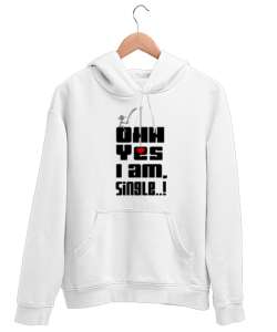 Im Single - Ben Yalnızım Beyaz Unisex Kapşonlu Sweatshirt