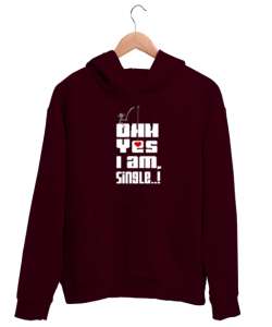 Im Single - Ben Yalnızım Bordo Unisex Kapşonlu Sweatshirt