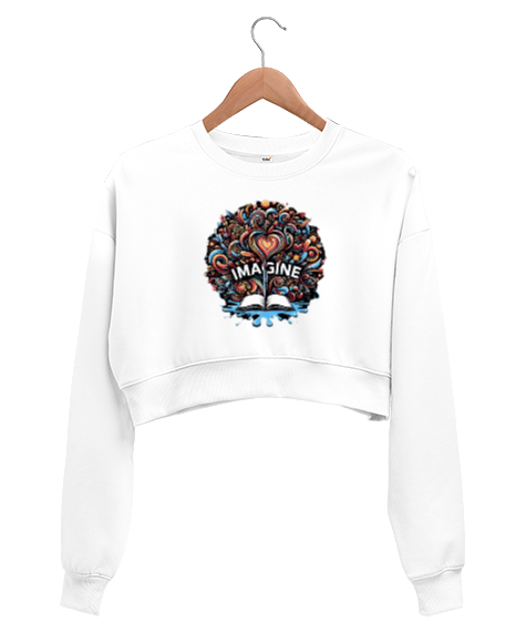 Tisho - imagine Beyaz Kadın Crop Sweatshirt