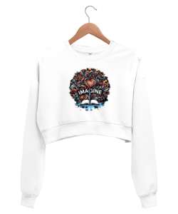 imagine Beyaz Kadın Crop Sweatshirt