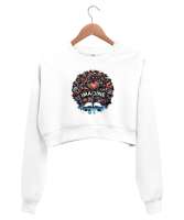 imagine Beyaz Kadın Crop Sweatshirt - Thumbnail