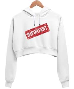 IMPORTANT Beyaz Kadın Crop Hoodie Kapüşonlu Sweatshirt