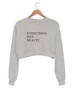 İNGİLİZCE SÖZLER Gri Kadın Crop Sweatshirt