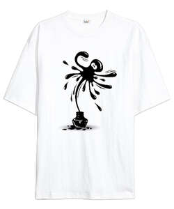 Ink Octobus Beyaz Oversize Unisex Tişört