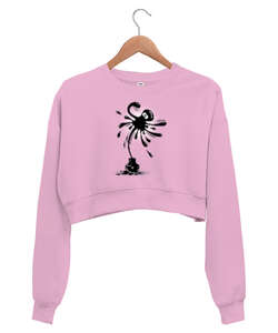 Ink Octobus Pembe Kadın Crop Sweatshirt