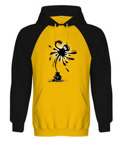 Ink Octobus Sarı/Siyah Orjinal Reglan Hoodie Unisex Sweatshirt