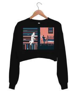 INTERSTELLAR Siyah Kadın Crop Sweatshirt