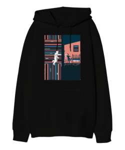 INTERSTELLAR Siyah Oversize Unisex Kapüşonlu Sweatshirt