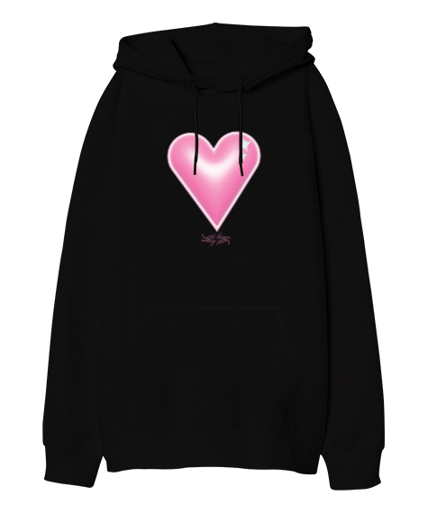 Tisho - ışıltılı kalp, heart Siyah Oversize Unisex Kapüşonlu Sweatshirt