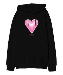 ışıltılı kalp, heart Siyah Oversize Unisex Kapüşonlu Sweatshirt