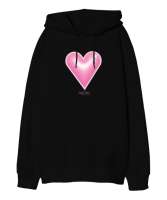 ışıltılı kalp, heart Siyah Oversize Unisex Kapüşonlu Sweatshirt - Thumbnail