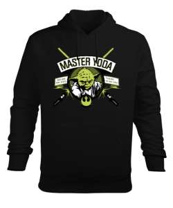 Işınkılıcı Master Yoda Tasarımı Baskılı Siyah Erkek Kapüşonlu Hoodie Sweatshirt