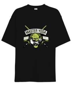 Işınkılıcı Master Yoda Tasarımı Baskılı Siyah Oversize Unisex Tişört