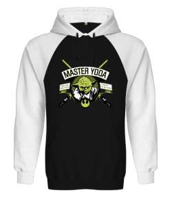 Işınkılıcı Master Yoda Tasarımı Baskılı Siyah/Beyaz Orjinal Reglan Hoodie Unisex Sweatshirt