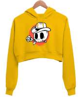 İskelelet Sarı Kadın Crop Hoodie Kapüşonlu Sweatshirt - Thumbnail