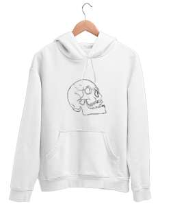 iskelet kafa Beyaz Unisex Kapşonlu Sweatshirt