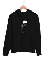 İskelet Siyah Unisex Kapşonlu Sweatshirt - Thumbnail