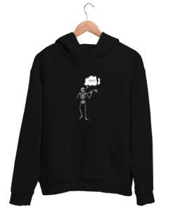 İskelet Siyah Unisex Kapşonlu Sweatshirt