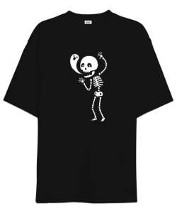 İskelet ve Hayalet - Skeleton and Ghost Siyah Oversize Unisex Tişört