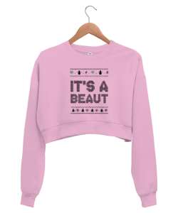 İşlemeli - Bu Güzel - Pembe Kadın Crop Sweatshirt