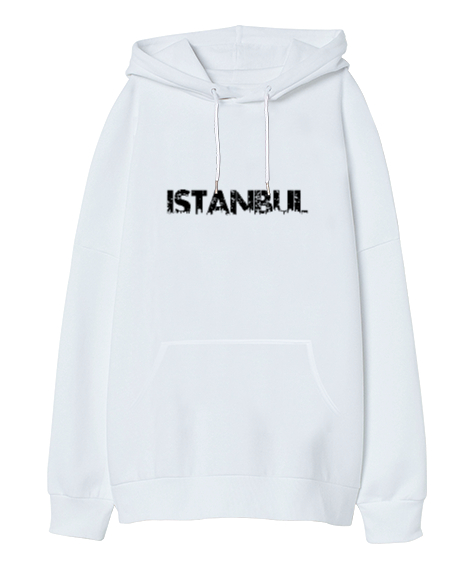 Tisho - İSTANBUL Beyaz Oversize Unisex Kapüşonlu Sweatshirt