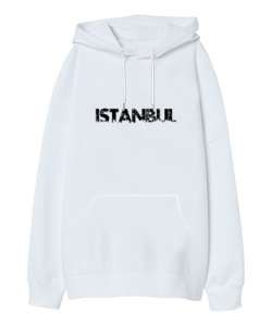 İSTANBUL Beyaz Oversize Unisex Kapüşonlu Sweatshirt