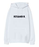 İSTANBUL Beyaz Oversize Unisex Kapüşonlu Sweatshirt - Thumbnail