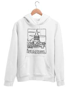 İSTANBUL Beyaz Unisex Kapşonlu Sweatshirt