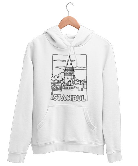 Tisho - İSTANBUL Beyaz Unisex Kapşonlu Sweatshirt