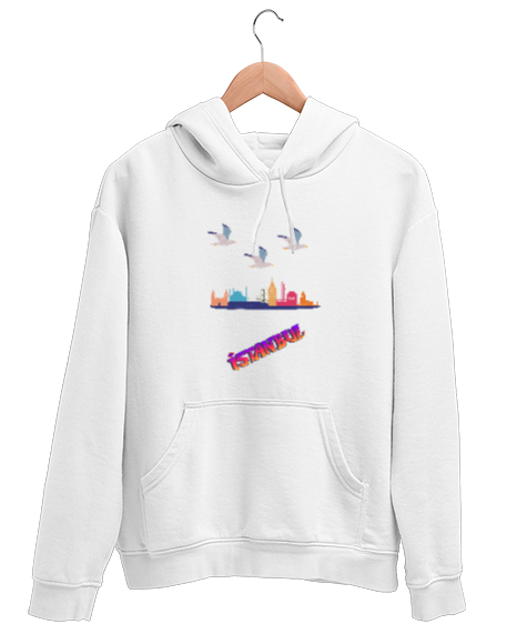 Tisho - istanbul Beyaz Unisex Kapşonlu Sweatshirt