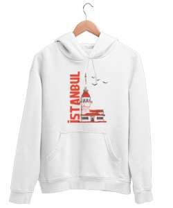 İstanbul Beyaz Unisex Kapşonlu Sweatshirt