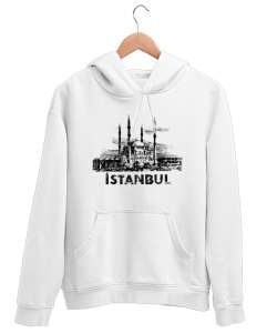 İstanbul Beyaz Unisex Kapşonlu Sweatshirt